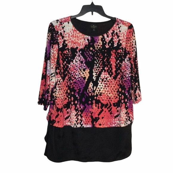 Women’s Worthington 1X XL 16 - 18 Top Blouse Shirt Pattered Layered Spandex - Picture 2 of 8